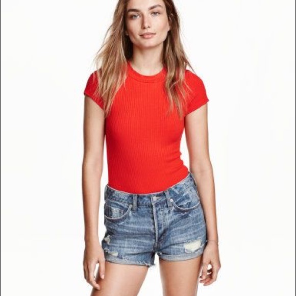 red ribbed bodysuit